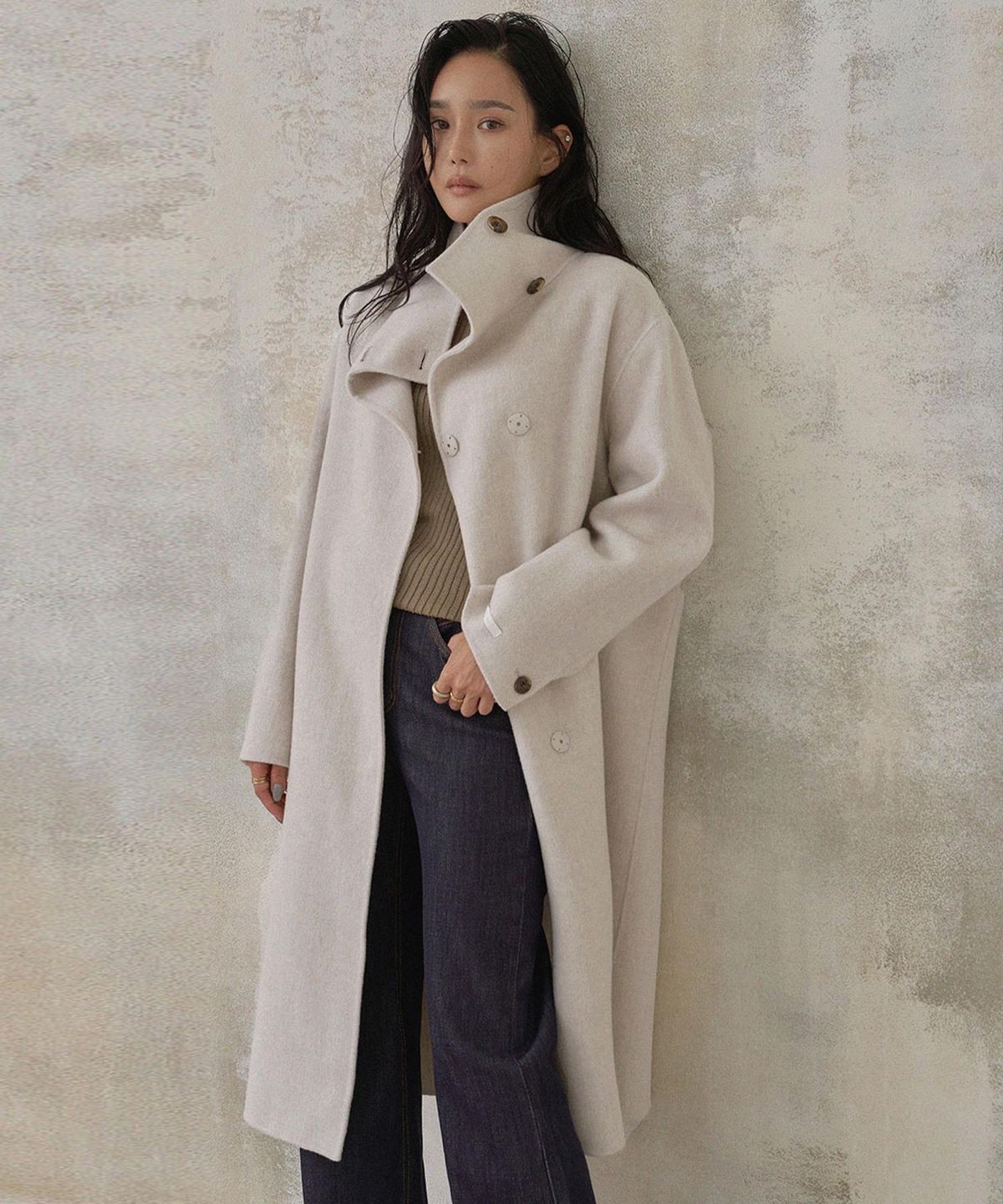 메무아(MEMUA) WOOL HANDMADE 하이넥 롱코트