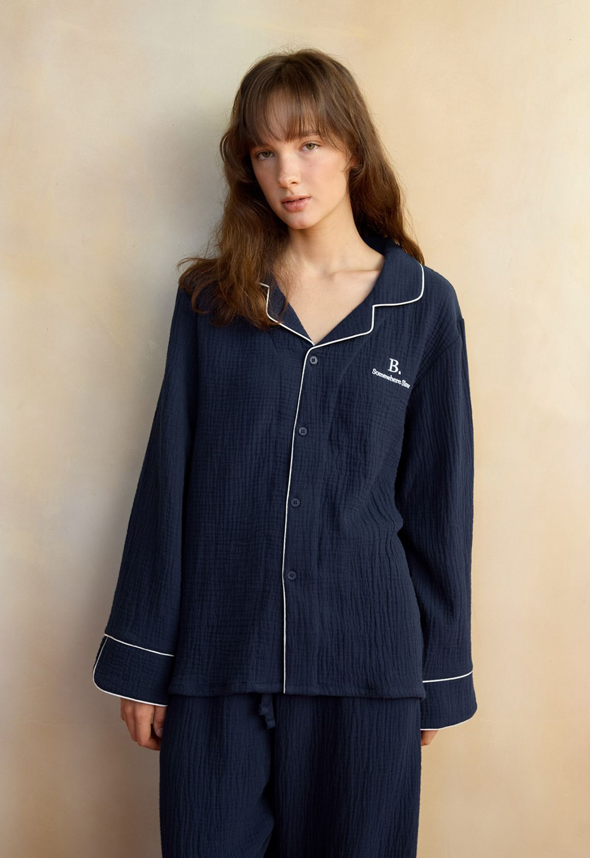 보일하우스(BOIL HOUSE) Slow Cotton Piping Pajamas Set (navy)