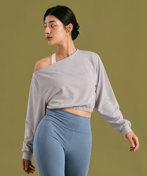 Wide Neck Crop Top (Light Gray)