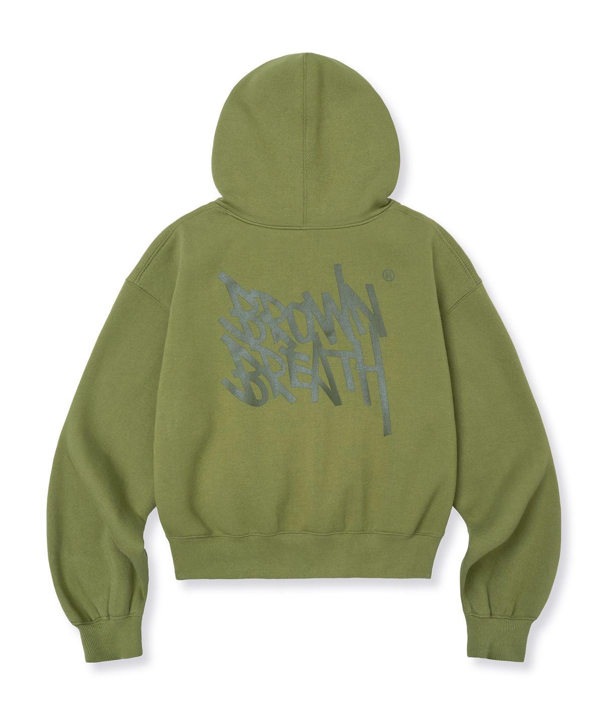 브라운브레스(BROWNBREATH) W TAG CROP HOODIE - OLIVE