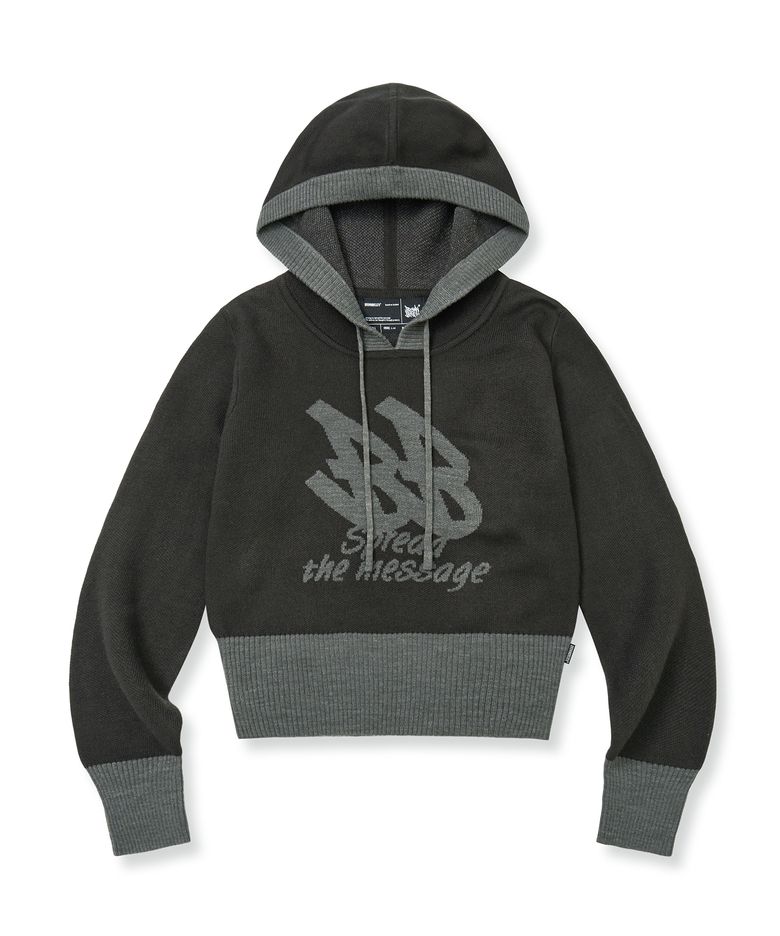 W BB SLIM FIT KNIT HOODIE - CHARCOAL