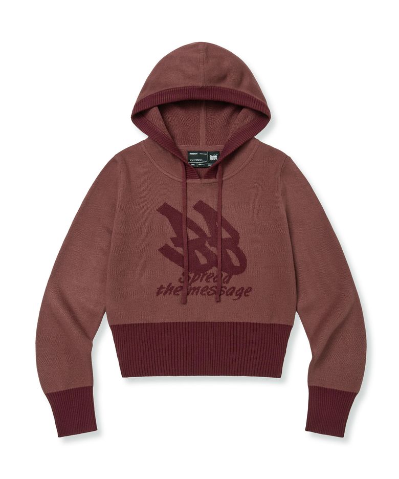 W BB SLIM FIT KNIT HOODIE - BURGUNDY