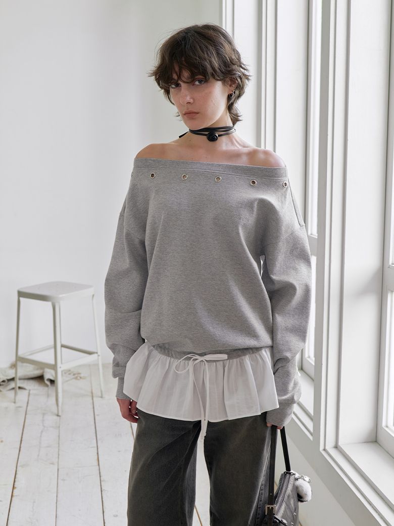 Off-shoulder Eyelet-Detail Top VW5AE142_2color