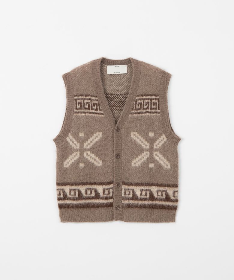 Mohair jacquard vest / BROWN