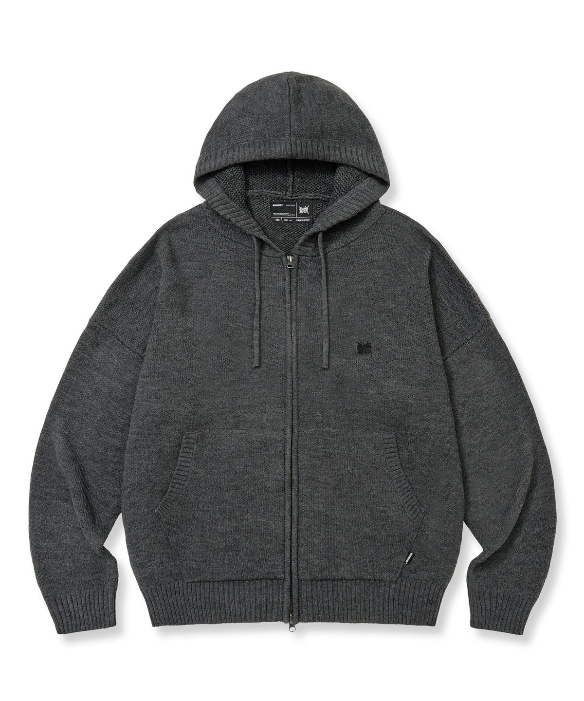 브라운브레스(BROWNBREATH) TAG KNIT HOOD ZIP UP - CHARCOAL
