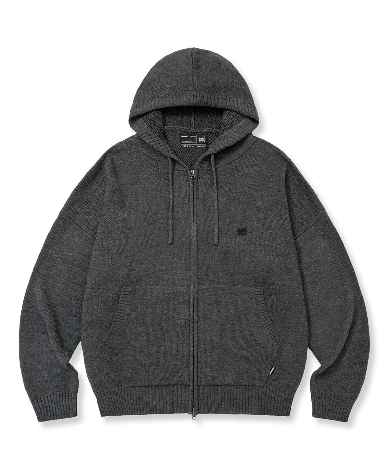 TAG KNIT HOOD ZIP UP - CHARCOAL