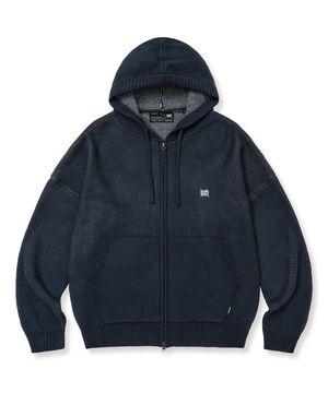 TAG KNIT HOOD ZIP UP - NAVY