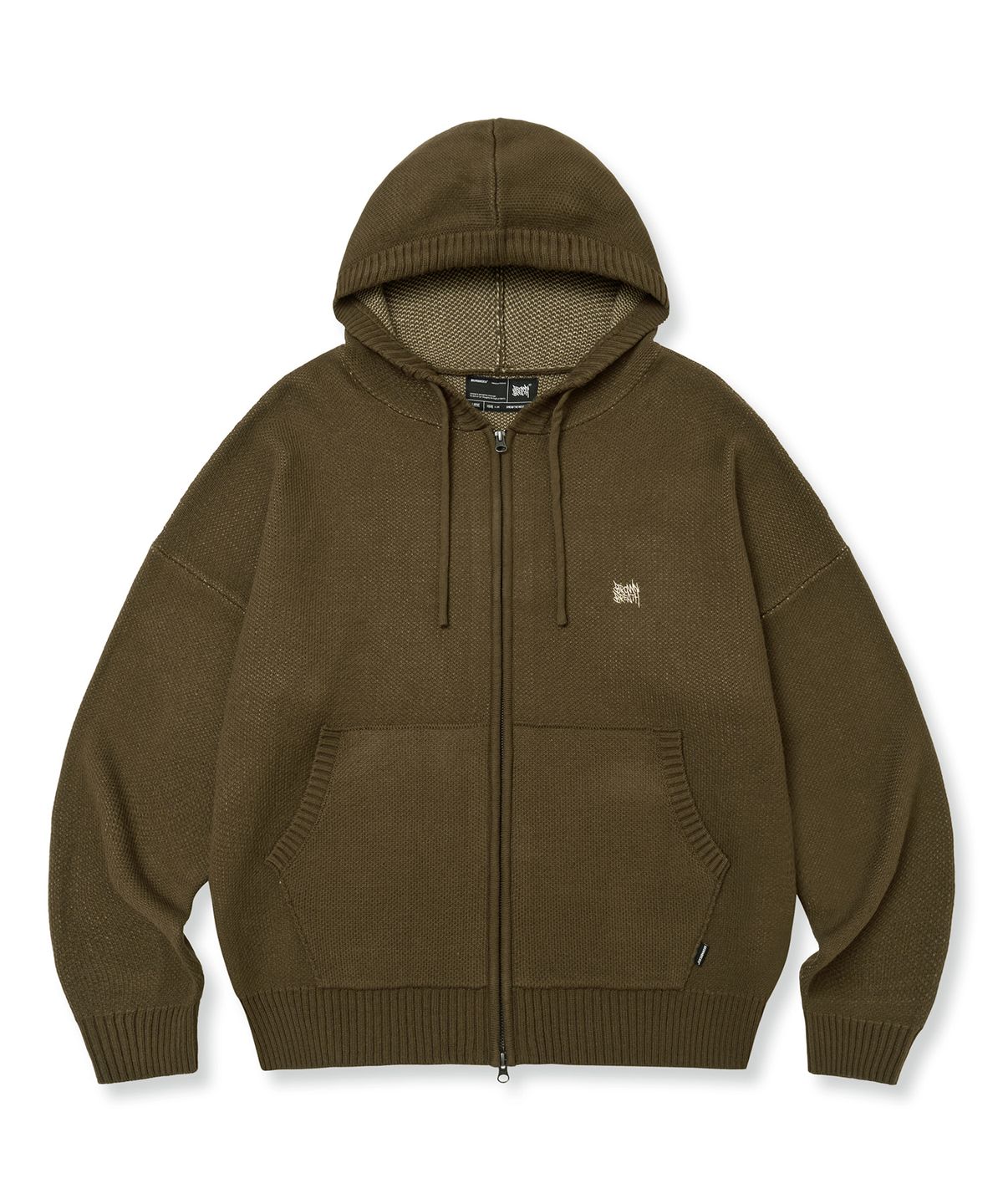 브라운브레스(BROWNBREATH) TAG KNIT HOOD ZIP UP - BROWN