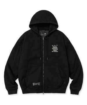 BB TWILL WASHED HOOD ZIP UP - BLACK