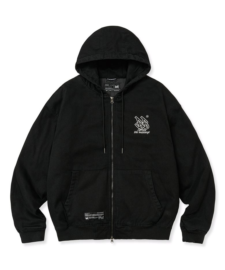 BB TWILL WASHED HOOD ZIP UP - BLACK