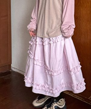 나일론 프릴 캉캉 롱 스커트 (핑크)