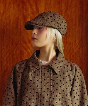 울 도트 헤링본 헌팅캡 (브라운)