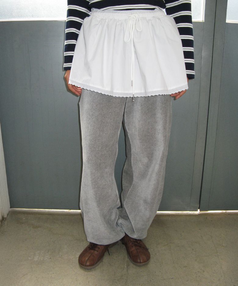 LAYERED SKIRT CORDUROY STRING PANTS WHITE GREY