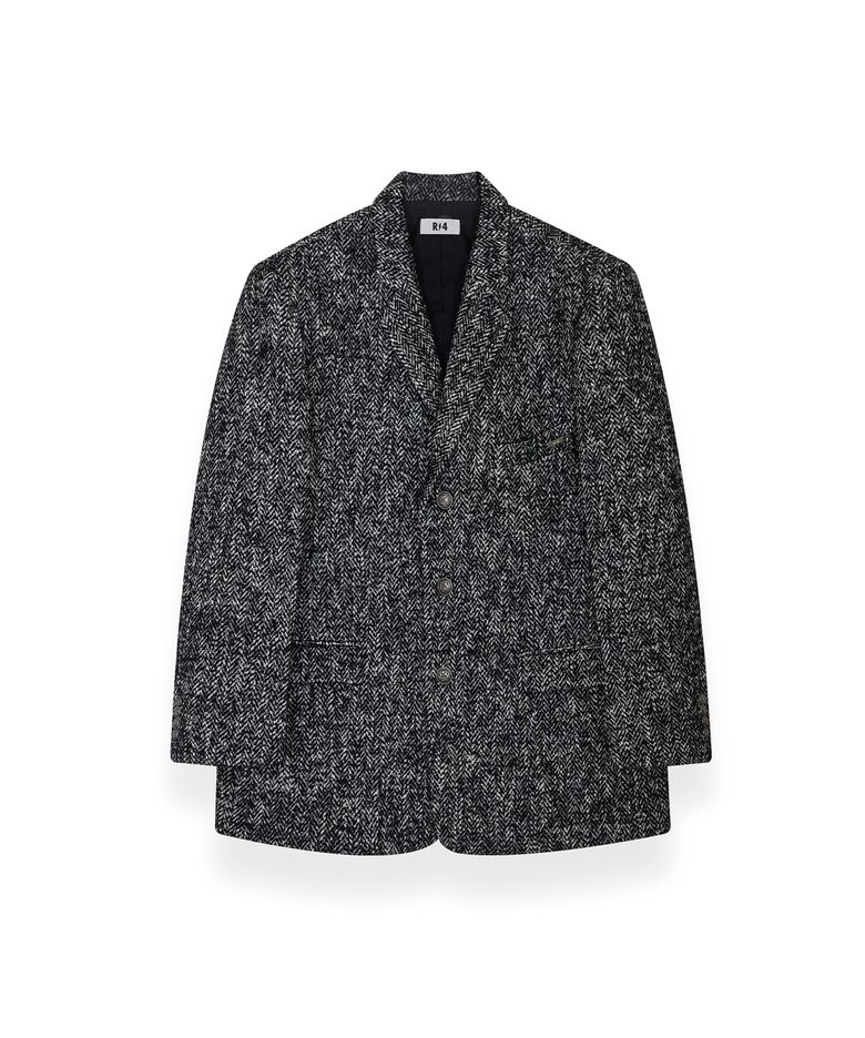 R-0058 / LUX- HERRINGBONE BOX BLAZER(BLACK)