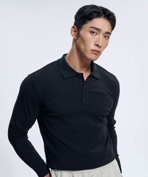 워크 머슬핏 카라 롱슬리브 - Black