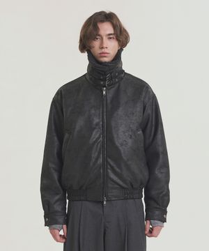 빈티지 워시드 시어링 무스탕 - 블랙