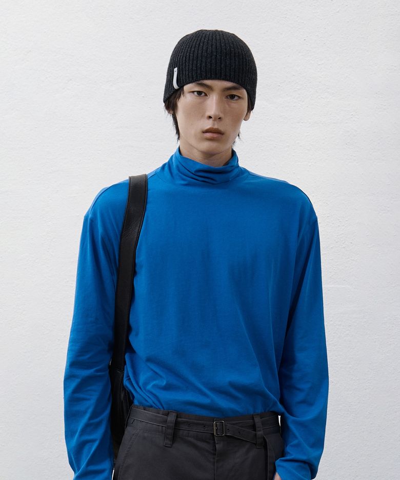 Leather Trim Knit Beanie - Charcoal Grey
