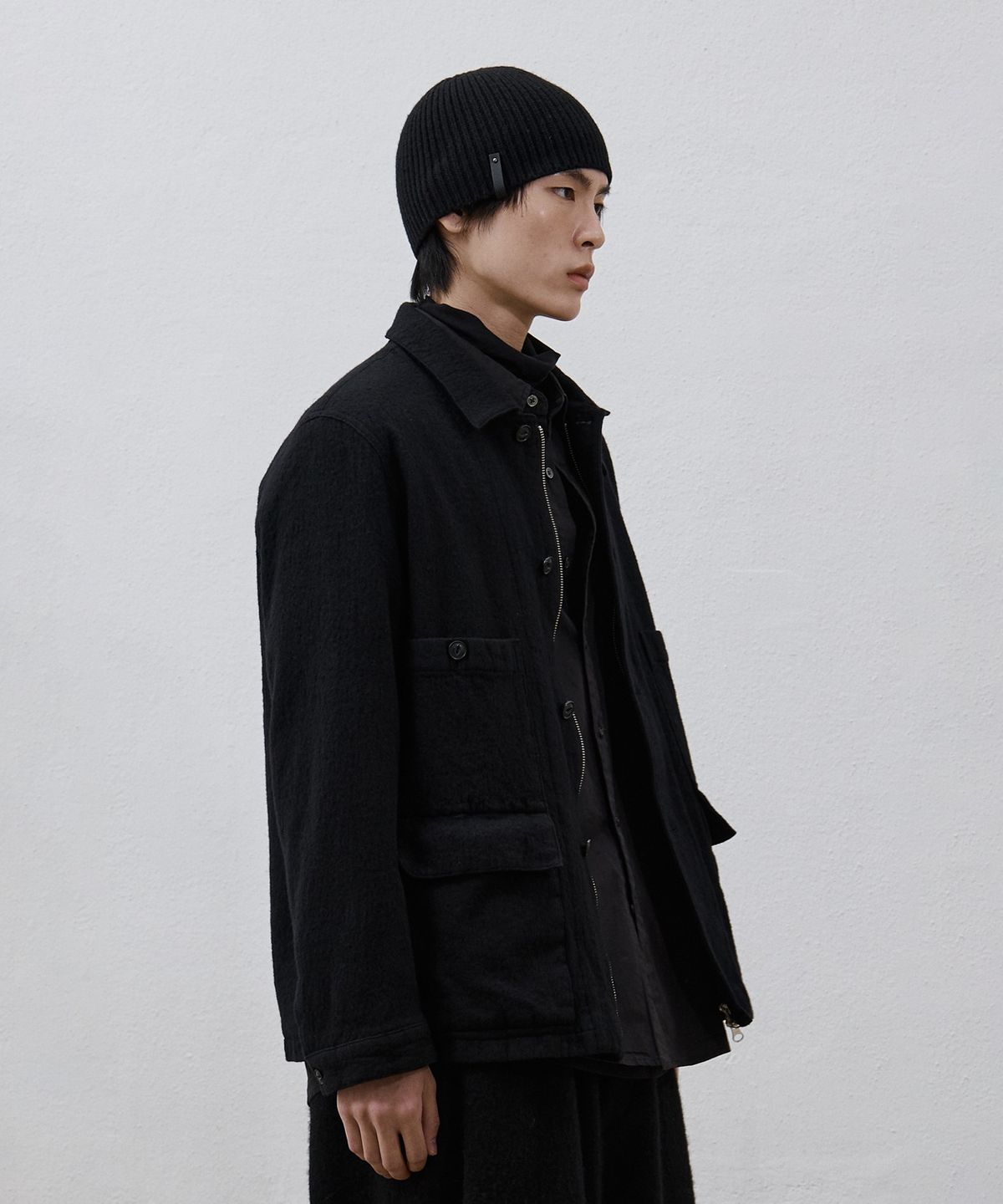 유스(YOUTH) Leather Trim Knit Beanie - Black