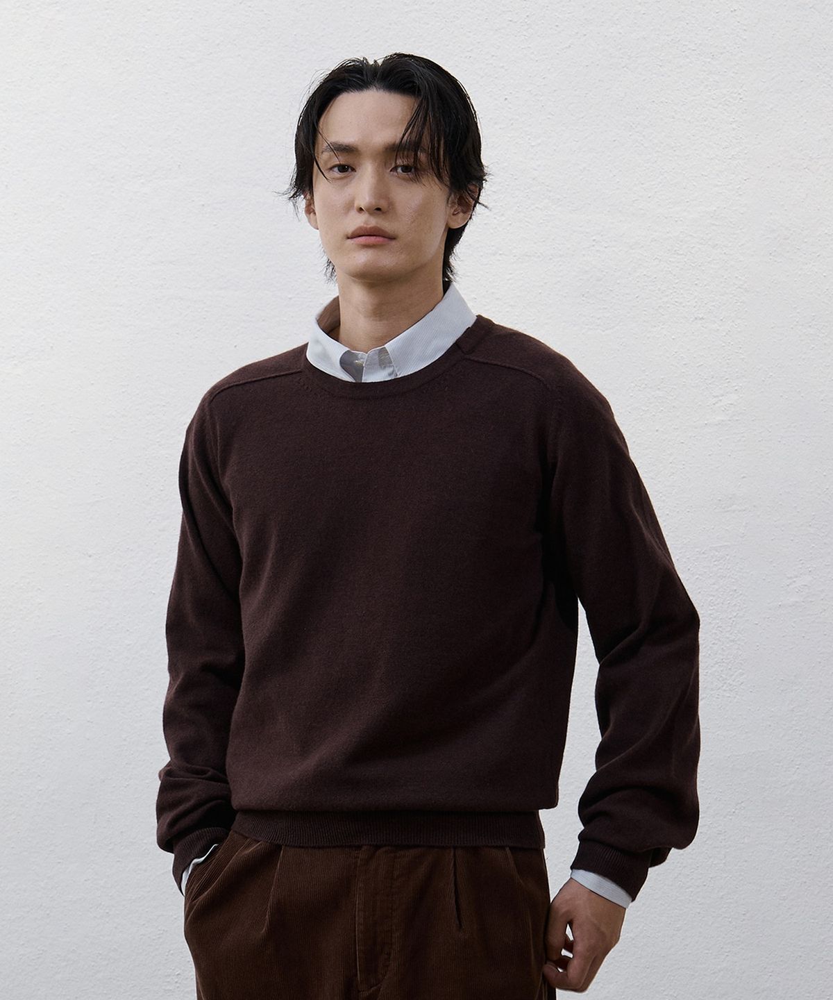 유스(YOUTH) Cashmere Asymmetric Neck Knit - Dark Brown