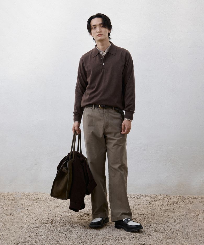 Cotton Cashmere Polo Shirt - Dark Brown