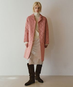 퀼티드 경량 패딩 롱 코트 [핑크]