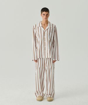 Pink Brown stripe wide pajama set