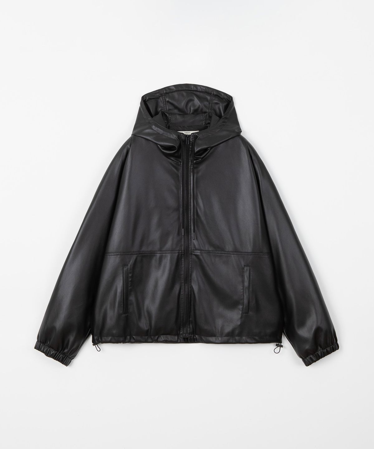 디앤드퀘스천(THEENDQUESTION) Leather hooded jumper / BLACK