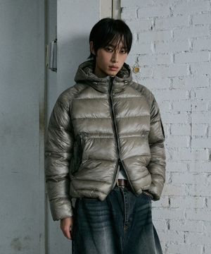 시스루 퀼팅 후드 경량패딩 - 진그레이