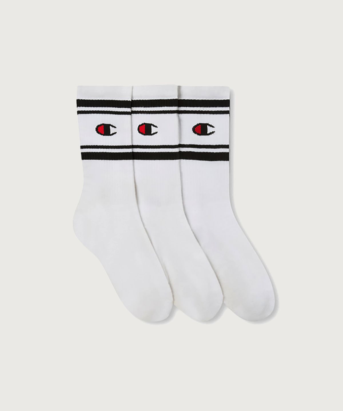 챔피온(CHAMPION) 더블 스트라이프 풀랭스 삭스 3PACK White