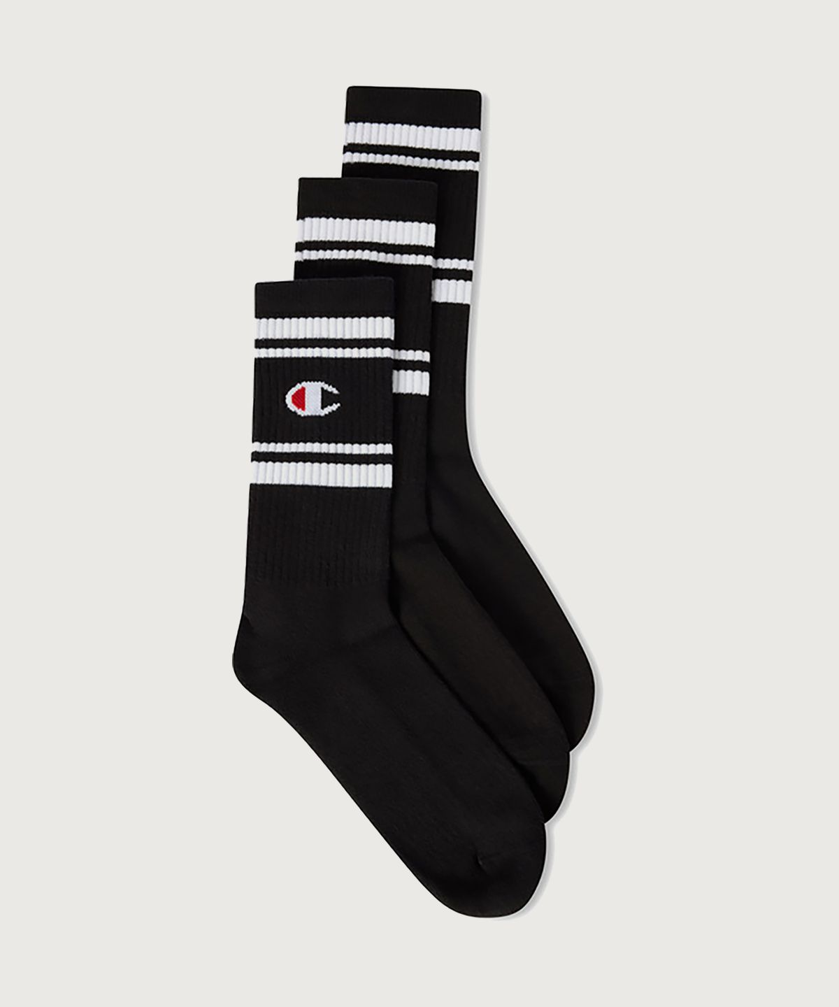 챔피온(CHAMPION) 더블 스트라이프 풀랭스 삭스 3PACK Black