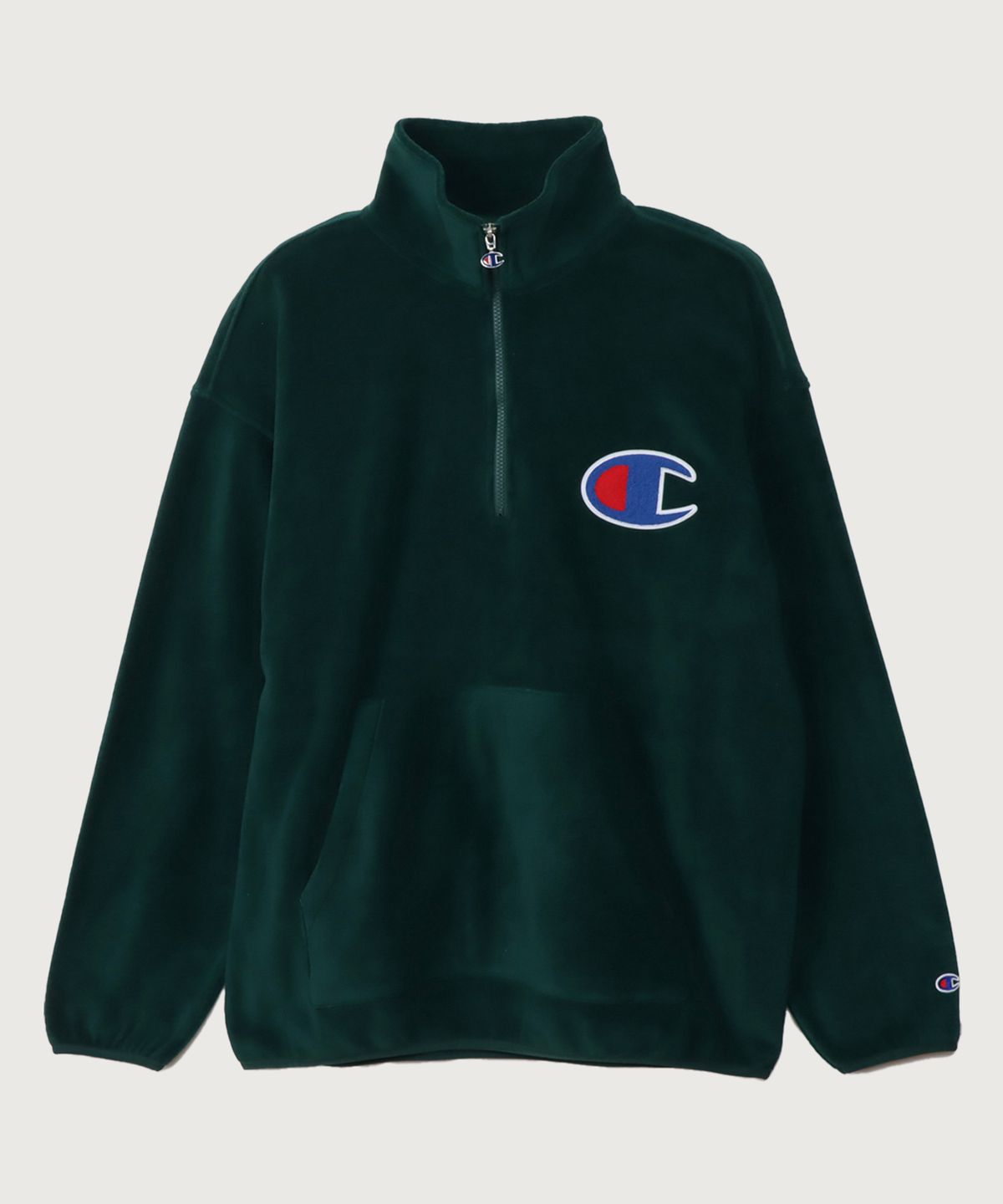 챔피온(CHAMPION) 빅 C로고 오버핏 하프 집업 플리스 Dark Green