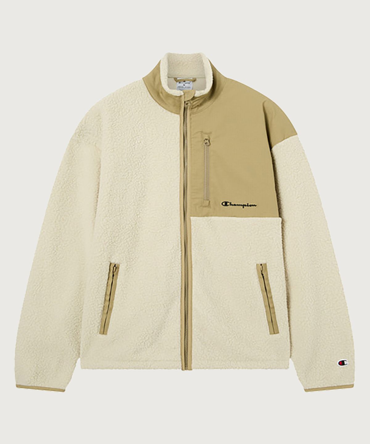 챔피온(CHAMPION) 우븐 블록 오버핏 풀집업 플리스 재킷 Ivory
