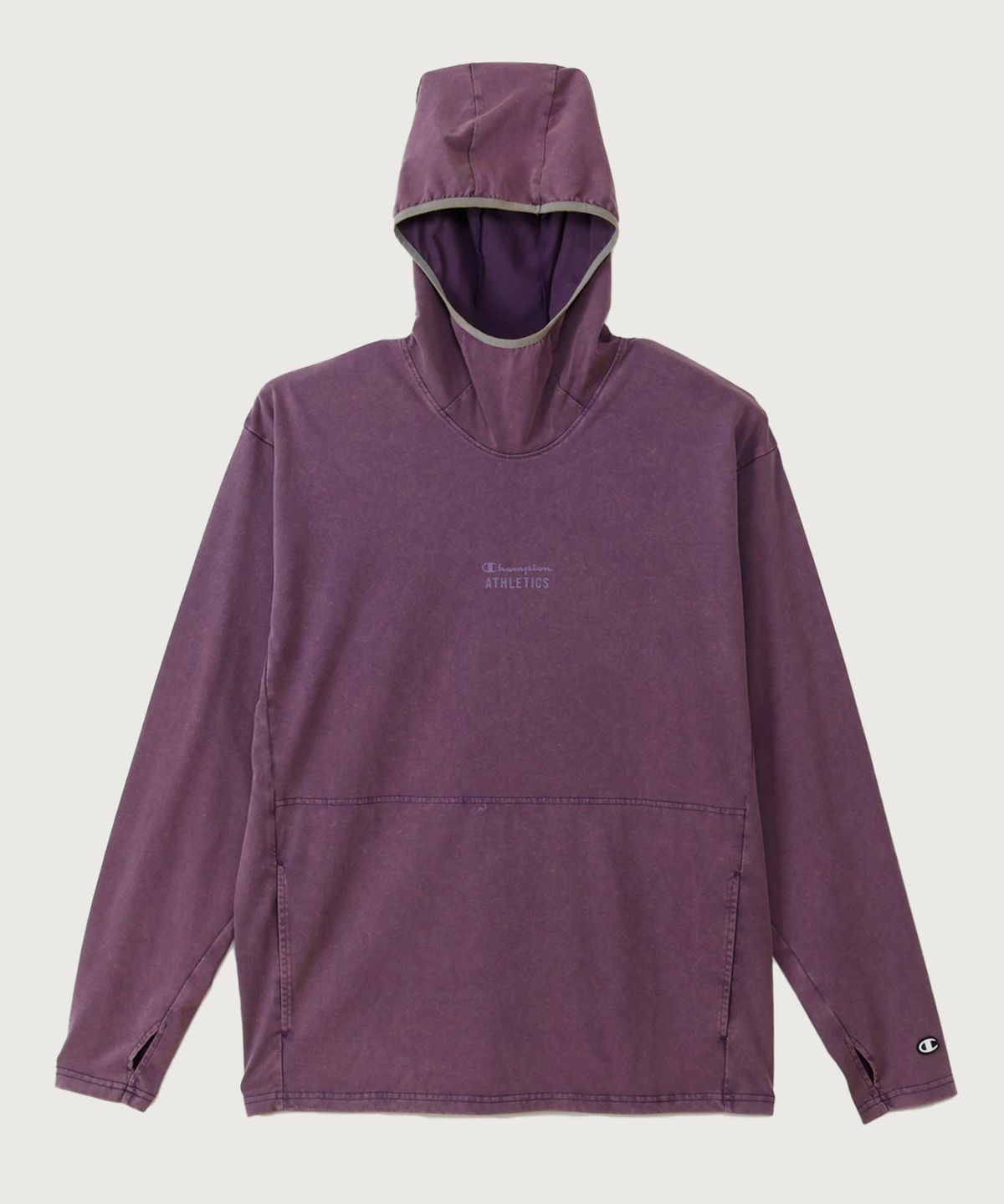 챔피온(CHAMPION) 워싱 레귤러핏 애슬레틱 롱슬리브 후드 티셔츠 Purple