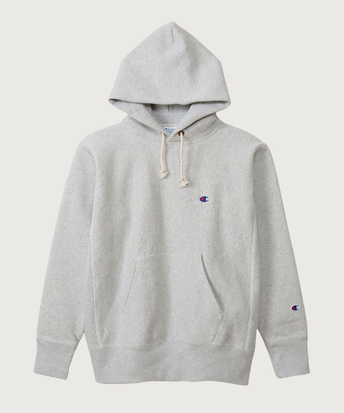 챔피온(CHAMPION) 리버스위브 블루택 C로고 오버핏 기모 후드 티셔츠 Silver Grey