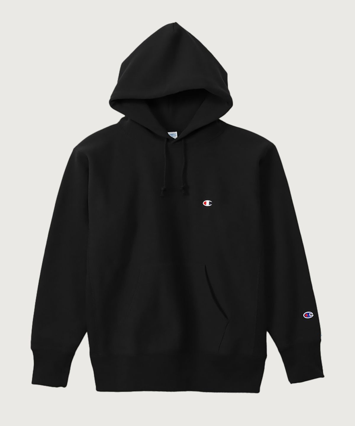 챔피온(CHAMPION) 리버스위브 블루택 C로고 오버핏 기모 후드 티셔츠 Black