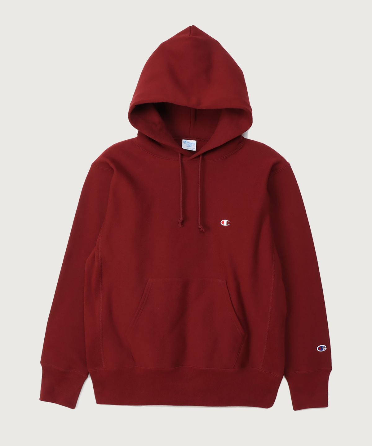 챔피온(CHAMPION) 리버스위브 블루택 C로고 오버핏 기모 후드 티셔츠 Burgundy
