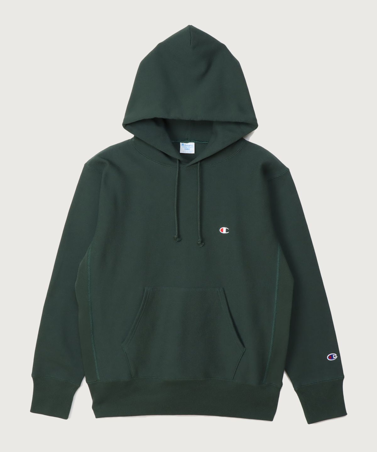 챔피온(CHAMPION) 리버스위브 블루택 C로고 오버핏 기모 후드 티셔츠 Dark Green