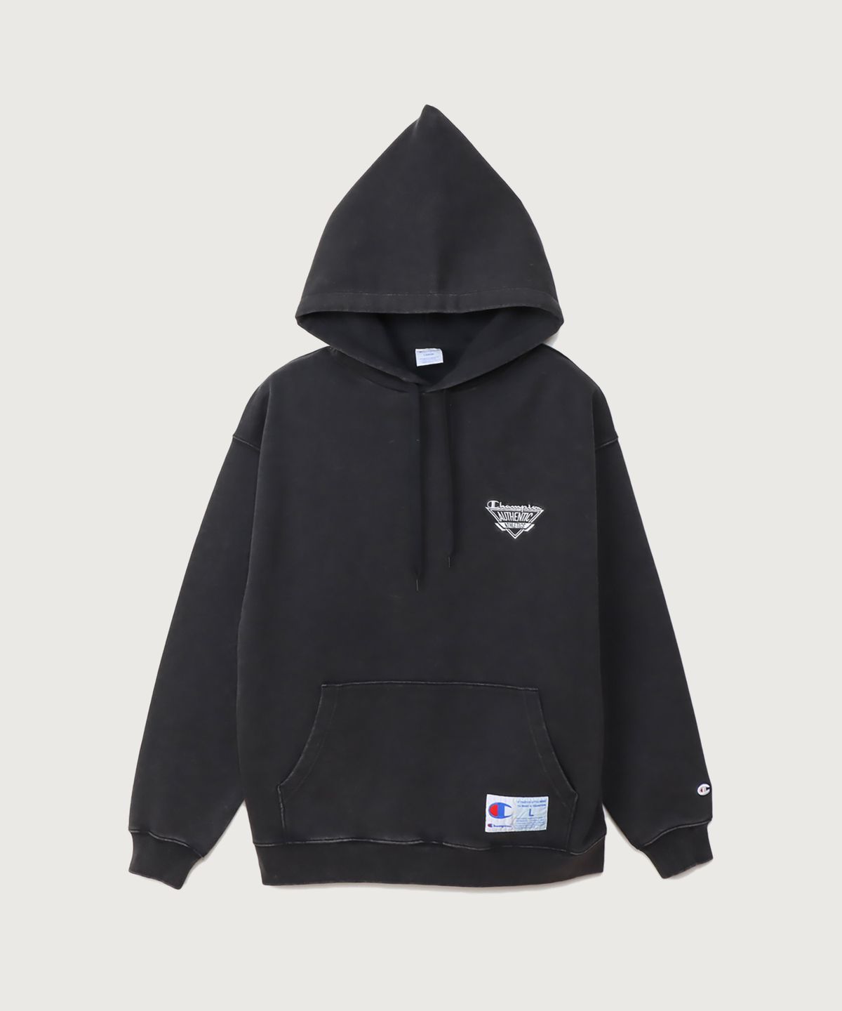 챔피온(CHAMPION) 조그택 어센틱 로고 오버핏 후드 티셔츠 Black