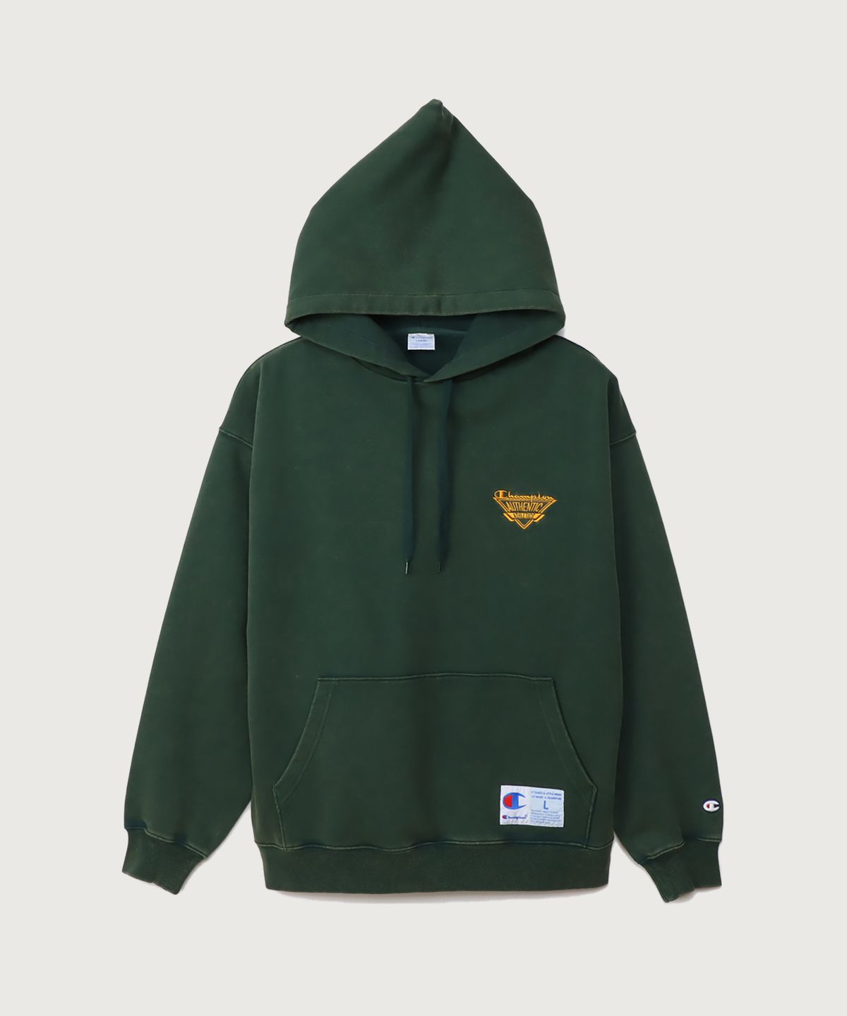 챔피온(CHAMPION) 조그택 어센틱 로고 오버핏 후드 티셔츠 Dark Green