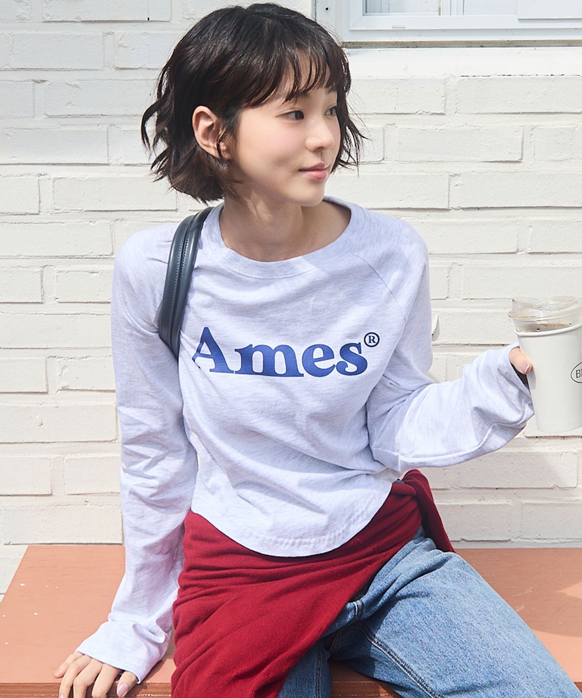 아메스 월드와이드(AMES-WORLDWIDE) BASIC LOGO LONGSLEEVE TEE LIGHT GREY