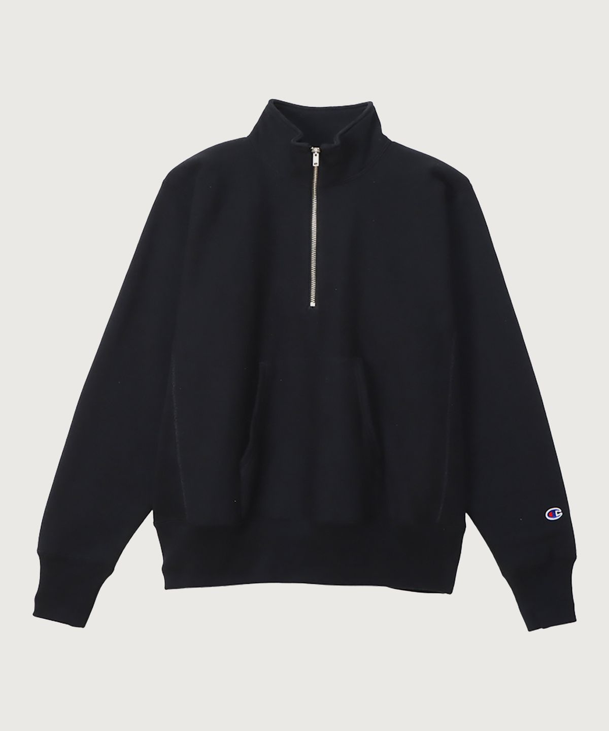 챔피온(CHAMPION) 리버스위브 블루택 레귤러핏 기모 하프 집업 Black