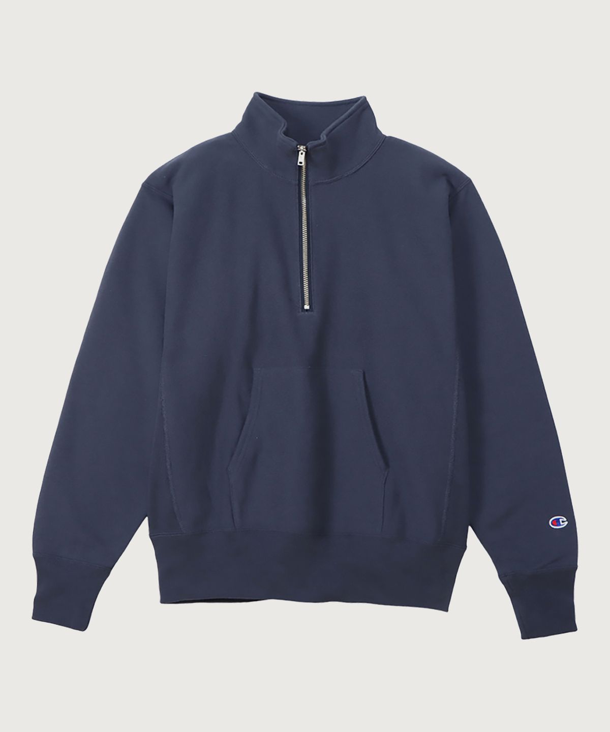 챔피온(CHAMPION) 리버스위브 블루택 레귤러핏 기모 하프 집업 Dark Navy