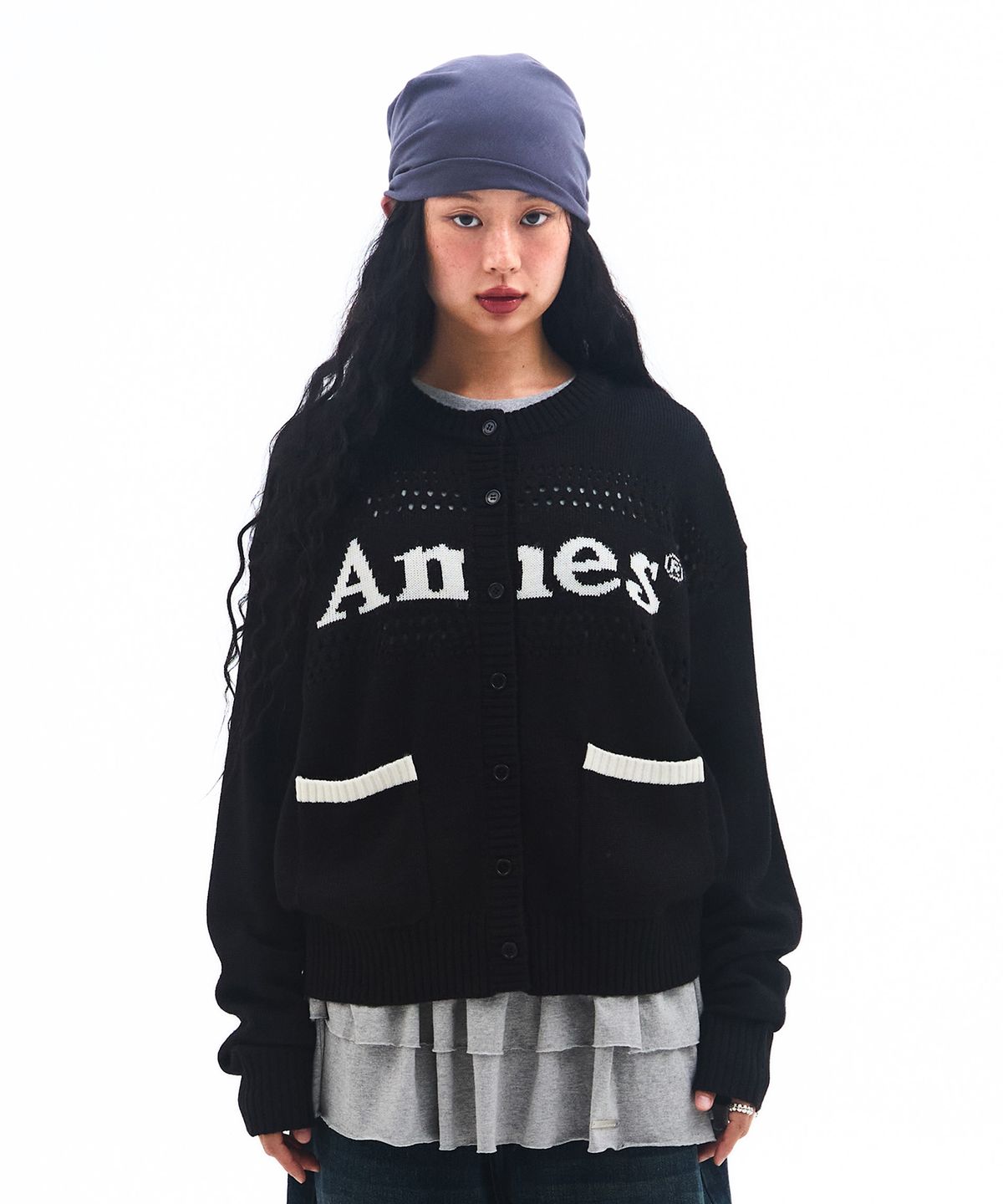 아메스 월드와이드(AMES-WORLDWIDE) PUNCHED CARDIGAN BLACK