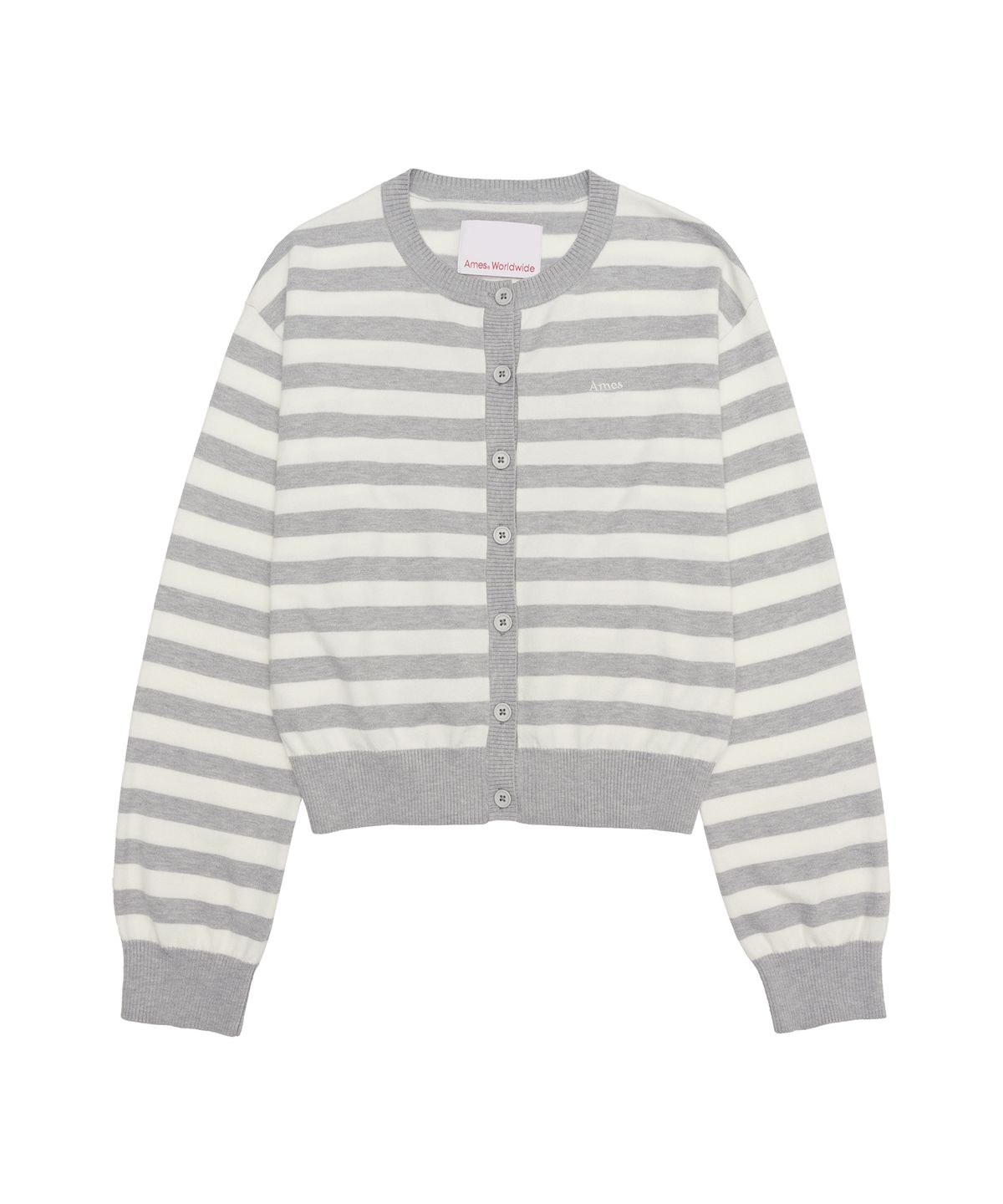 아메스 월드와이드(AMES-WORLDWIDE) STRIPE ROUND NECK CARDIGAN GREY