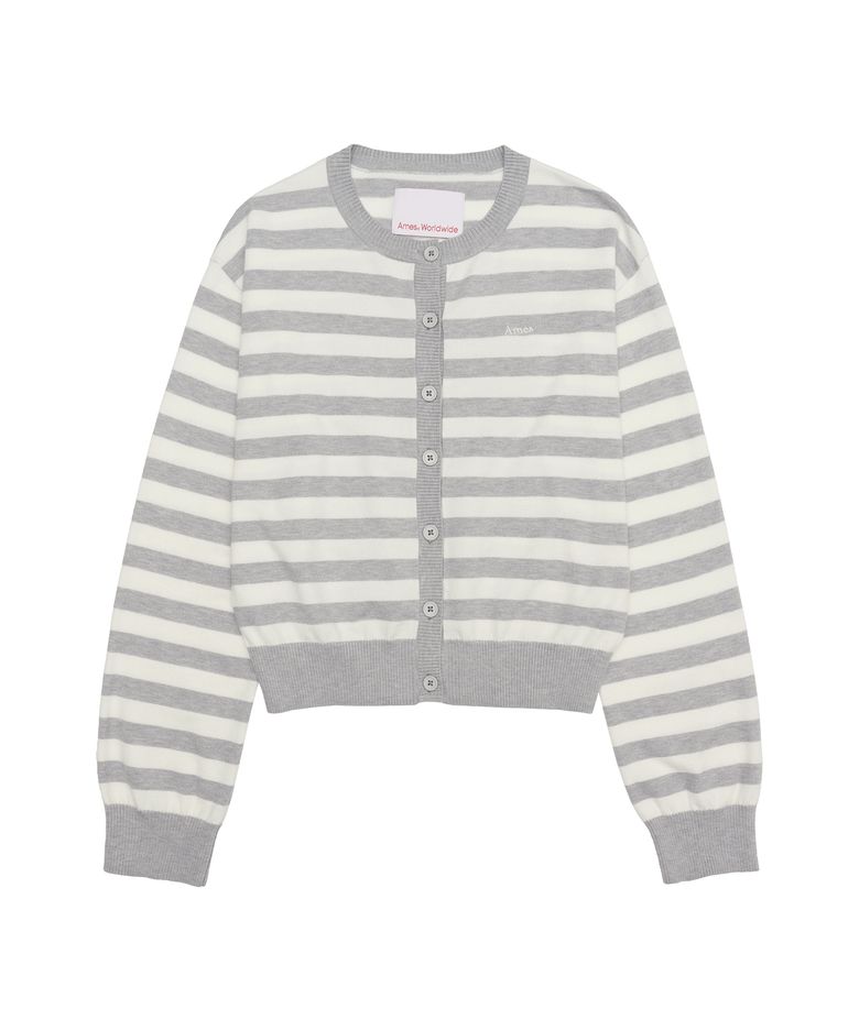 STRIPE ROUND NECK CARDIGAN GREY