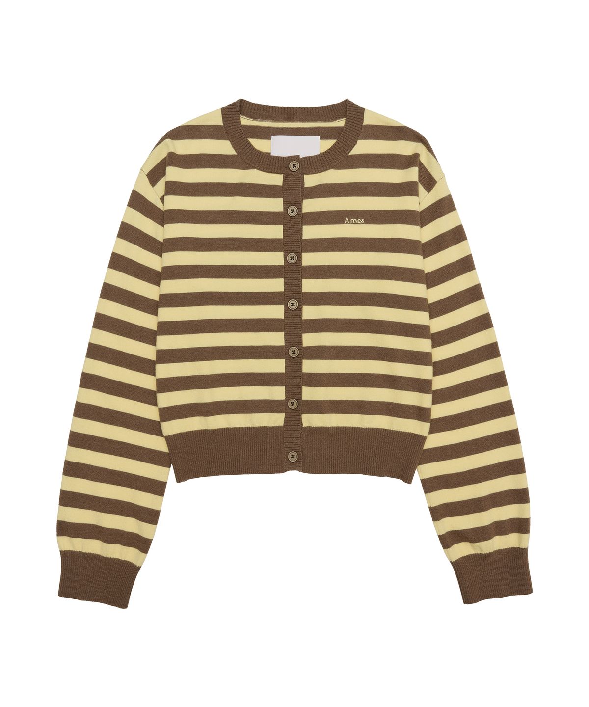 아메스 월드와이드(AMES-WORLDWIDE) STRIPE ROUND NECK CARDIGAN YELLOW
