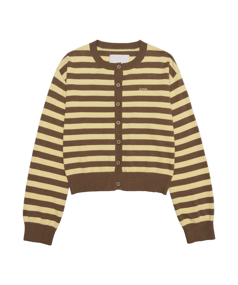 STRIPE ROUND NECK CARDIGAN YELLOW