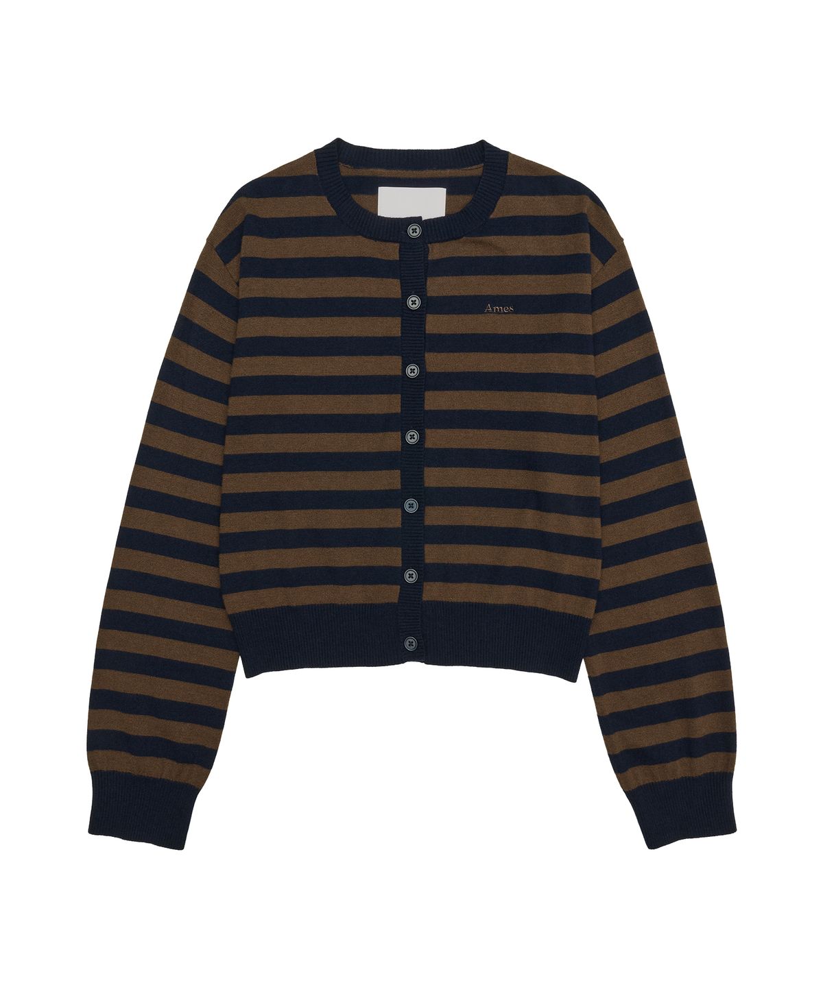 아메스 월드와이드(AMES-WORLDWIDE) STRIPE ROUND NECK CARDIGAN BROWN