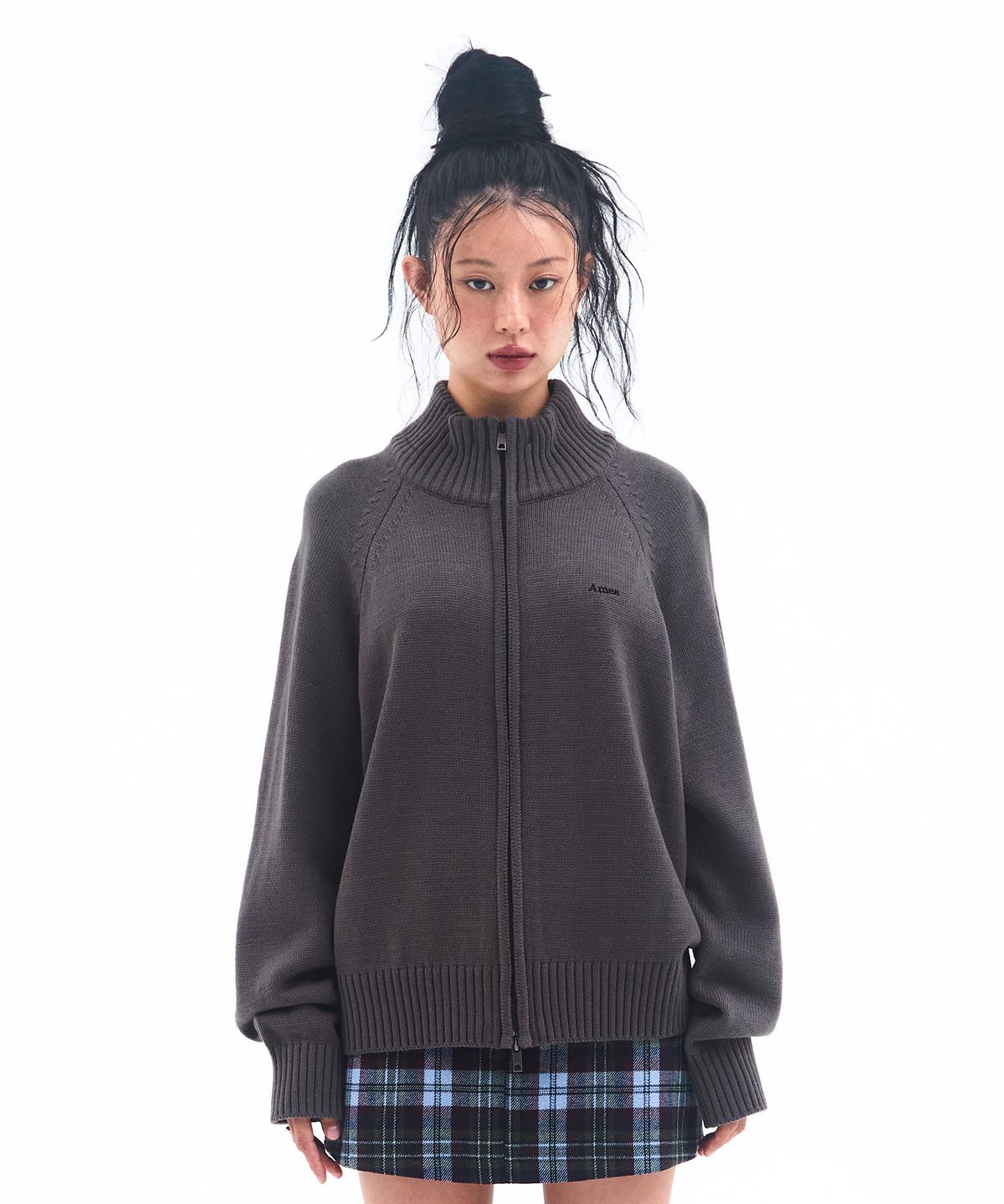 아메스 월드와이드(AMES-WORLDWIDE) BASIC KNIT ZIP-UP CHARCOAL