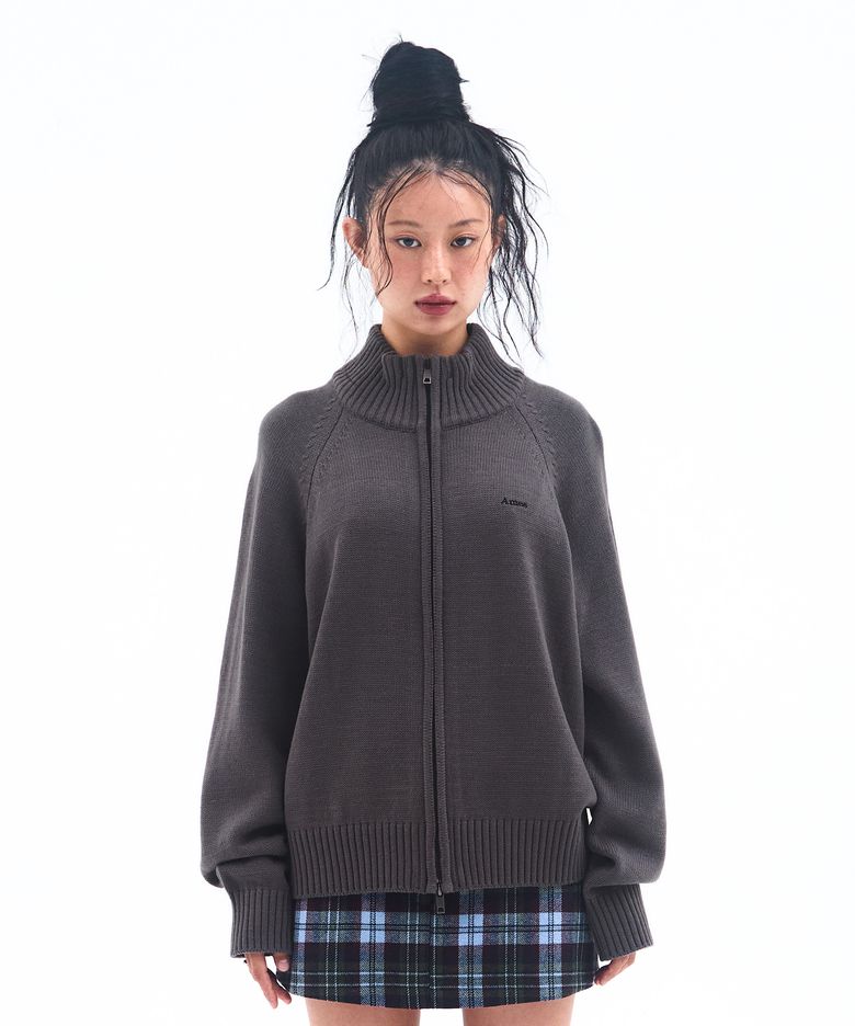 BASIC KNIT ZIP-UP CHARCOAL